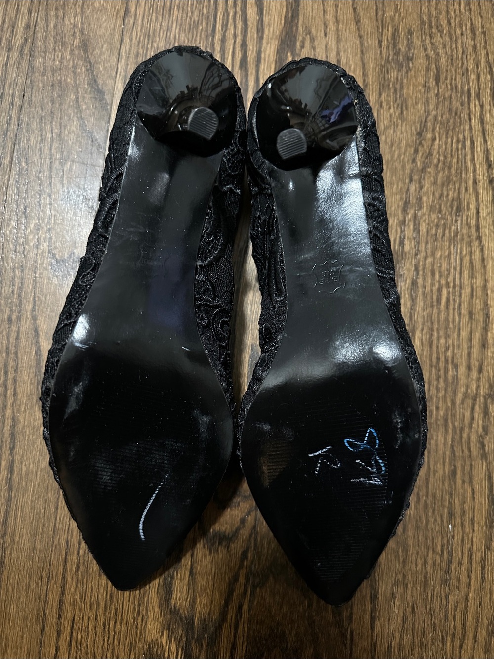 Nine & Co Vintage Elegant Black Pointed Lace Leather Low Heel Pumps 11 - Picture 4 of 10